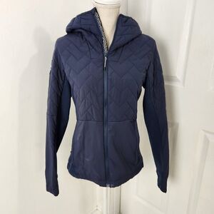 Black Crows Ski Jacket Womens Large Blue Quilted Hooded Thumbholes Lightweight